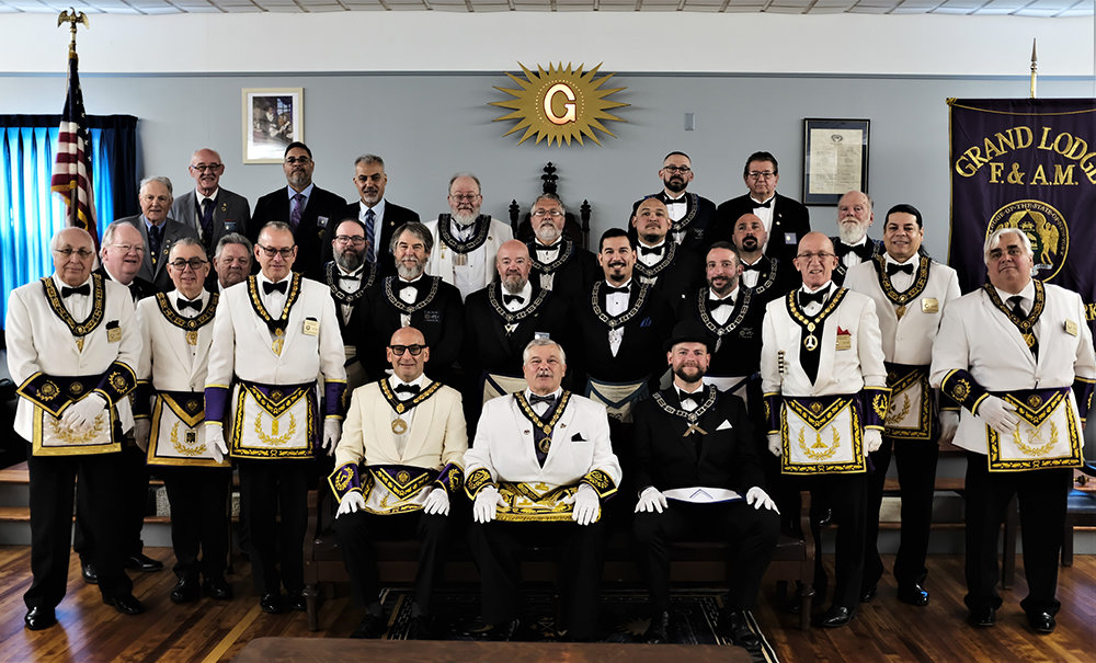 Members of the Adonai Lodge gathered together to rededicate their Lodge: Pictured L-R seated Steve Rubin, Richard Kessler, Bryon Chapman; first row: John Haslam, Gustavo Tehran, Peter Stein, Paul Philips, Chris Brand, Mike Gonzales, Pasquale Leo, Robert Hogan, Alberto Cortizo and Peter Unfried. second row: Thomas McManus, George Skraastad, Brian Barry, Eric Morabito, Mike Nelson, Paul Justino, Fred Ganzer. top row: Arthur Pritchard, Mike Davis, Irving Rivera, Sal Sahawneh, Henry Williams, John Pasqualicchio and George ‘The Colonel’ Heaton.
